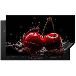 HERDABDECKPLATTE Kirsche - Rot - Frucht - Wasser - Schwarz Induktionsschutz 91.2x52 cm