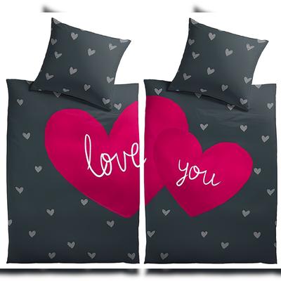 Leonado Vicenti Bettwäsche 135x200 Set Herz Love You Motiv Partner Mikrofaser Allergiker Schwarz Pink 4 teilig