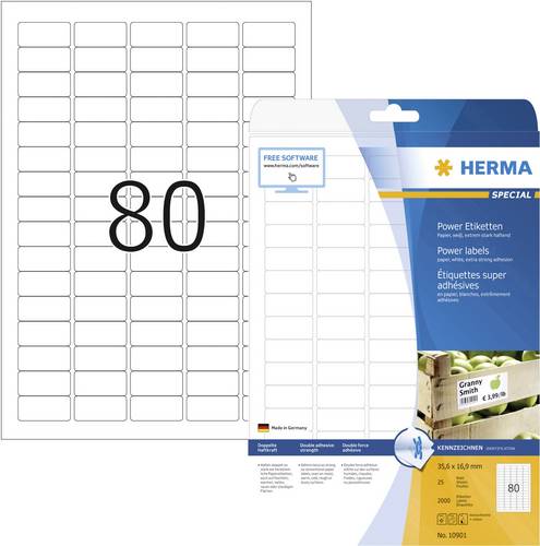 Herma 10901 Universal-Etiketten 35.6 x 16.9mm Papier Weiß 2000 St. Permanent haftend Tintenstrahldrucker, Laserdrucker