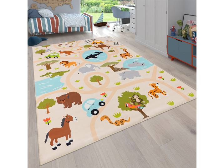 Kinderteppich PACO HOME Bino 580 , bunt (mehrfarbig), B:240cm H:4mm L:340cm, Polyester, Teppiche, Kinderteppich, Spielteppich, Motiv Straße & Autos, Kinderzimmer