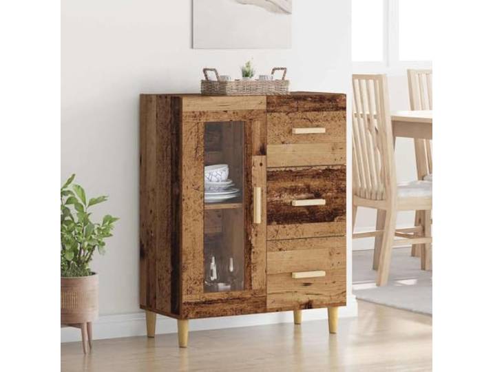 HEFZGDB Klassisches Sideboard mit Vitrinenschrank und Stauraum, Sideboard aus Holzwerkstoff mit Stabiler Oberplatte, Weißes mit Glastür und Schubladen, Beistellschrank
