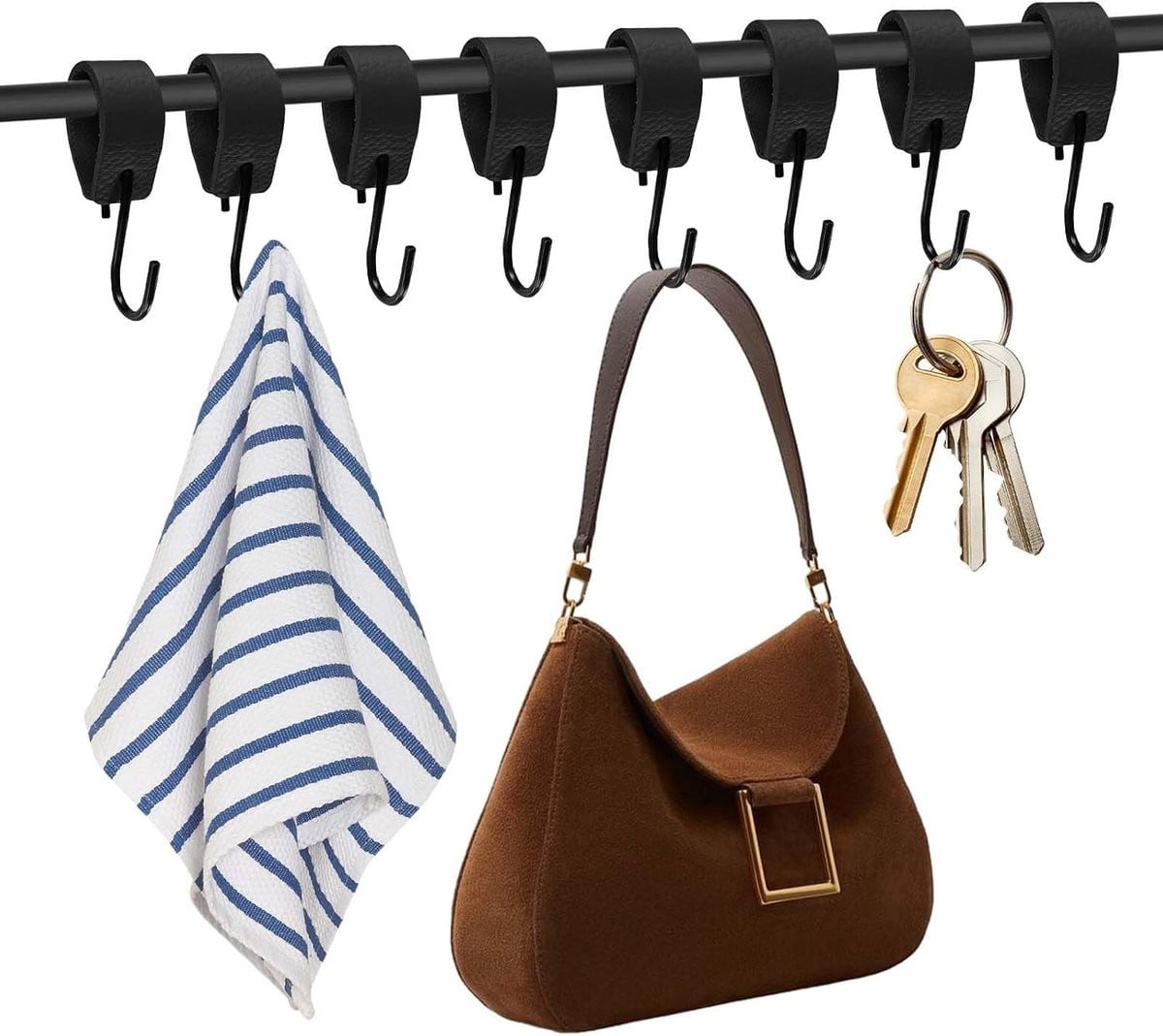 Set van 10 multifunctionele S-haken met leren lus voor kleding, keuken en badkamer