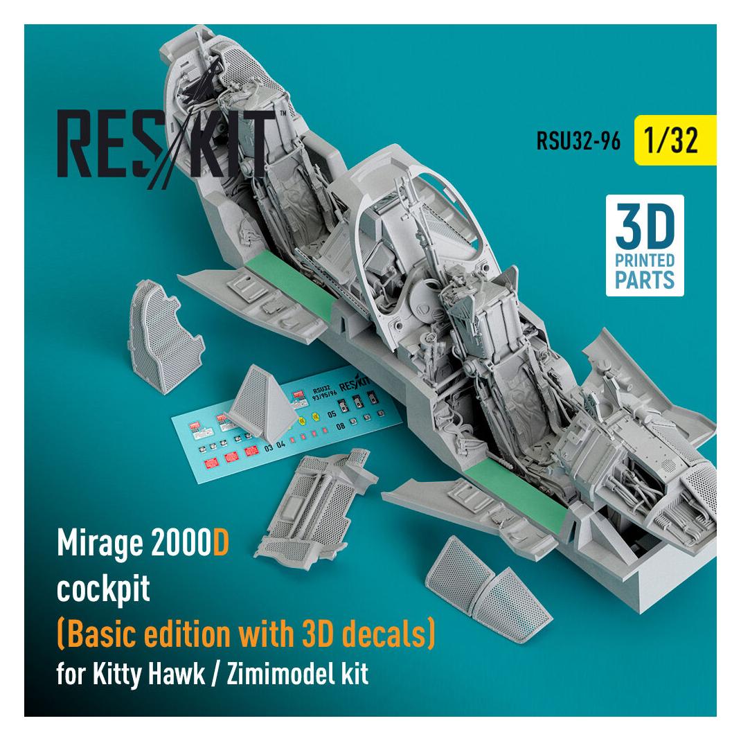 ResKit Mirage 2000D cockpit (Basic edition with 3D decals) for Kitty Hawk / Zimimodel kit (3D Printed) (RSU32-0096)