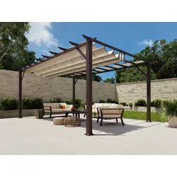 Paragon Outdoor Almuiminium Pergola "Florenz" Pavillon mit ausziehbarem Sonnensegel,holzoptik cocoa,350 x 505 x 236 cm (L x B x H)
