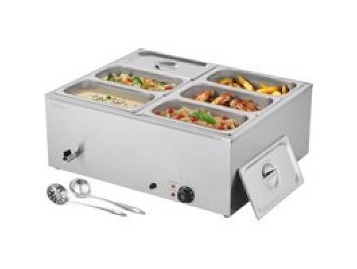 VEVOR kommerzieller Speisenwärmer (6 x 1/3 Größe Behälter), 1,5 kW elektrischer Wärmebehälter aus Edelstahl mit Abdeckung & Suppenkelle, Chafing Dishes Set für Catering Restaurant Party