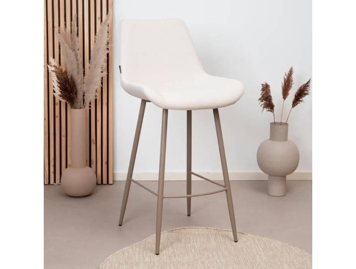 Livin24 Tabouret de bar scandinave Maud beige 72 cm tissu recyclé