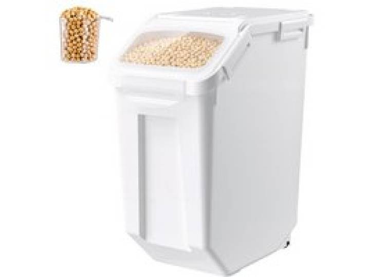 VEVOR Reisbehälter 20 L Tierfutterbehälter aus PP-Kunststoff Stapelbar für Getreide, Reis (14 kg), Müsli und Mehl (10 kg), Luftdichter Deckel, Doppelter Dichtungsring, Sichtfenster und Messbecher