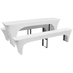 DELUKE Tischhussen 3-tlg. ALAU Hussen-Set für Biertisch & Bänke Stretchhussen Weiß 220x70x80 cm  | Hussen elastisch Bierzeltgarniturhusse Tischabdeckung