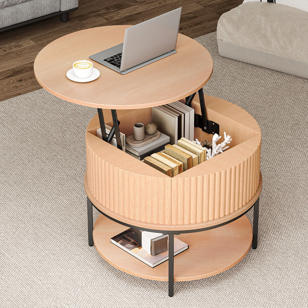 Borough Wharf Lift Top Coffee Table with Storage Beige 46cm H X 60cm W X 60cm D