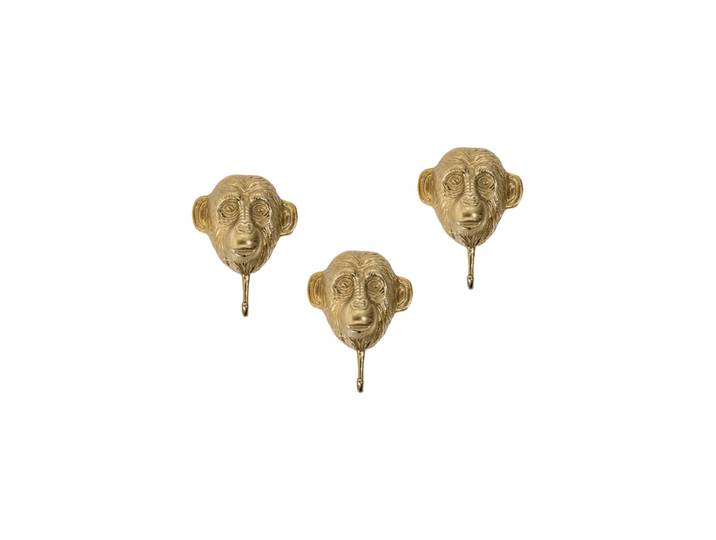 3er-Set Originelle, grosse Kleiderhaken „Three Apes“ Gold Invicta Interiors