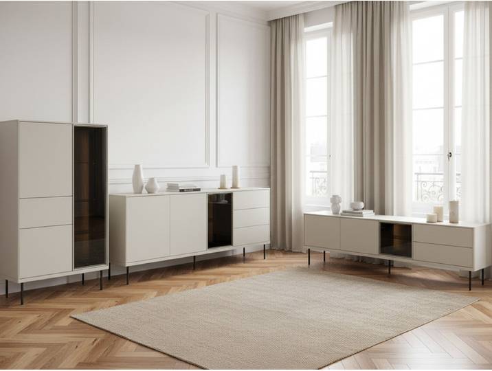 Ensemble ESPERA avec buffet 194 cm + meuble TV 194 cm + meuble vitrine avec LEDS