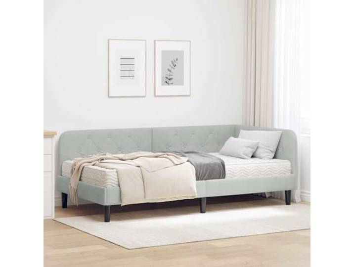 RJPLMFV Eckbettgestell, Hellgrau, 90 x 200 cm, Velours 2-in-1 Schlafsofa, inklusive Schaumstoffmatratze, stabile Sperrplatte, pflegeleicht
