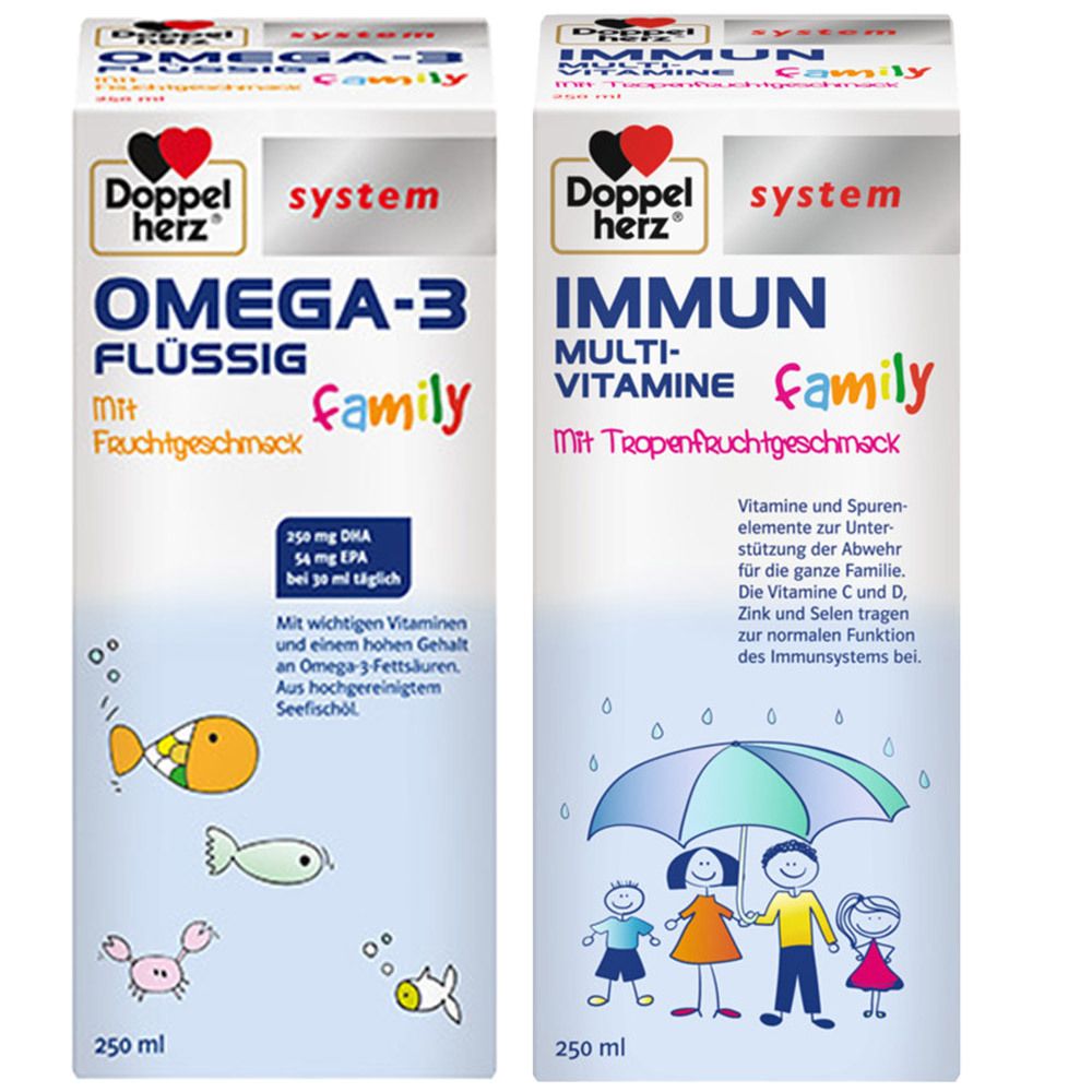 Doppelherz system Omega-3 flüssig family + Immun Multivitamine 1 St Set