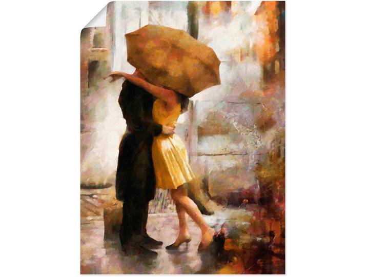 Poster ARTLAND Kuss unter Regenschirm , beige (farbe bild(er): naturfarben), B:30cm H:40cm, Bilder, Poster, ohne Rahmen