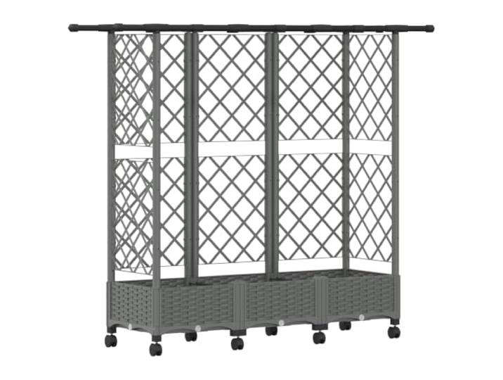 Hochbett mit Gitter und Dach, hellgrau, 164 x 40 x 127 cm, Polypropylen Wetterfest, Drainage mit Stöpsel, geeignet für Terrassen und Balkone, einfach zu montieren und zu reinigen