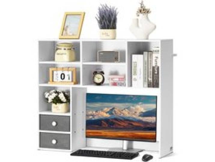 VEVOR Schreibtisch Bücherregal 3-stufiger Organizer (94 x 25,4 x 79,2 cm) Tischregale Organizer Ausstellungsregal aus Spanplatte + Melaminpapier, Regal mit rutschfesten Füßen, für Büro Weiß