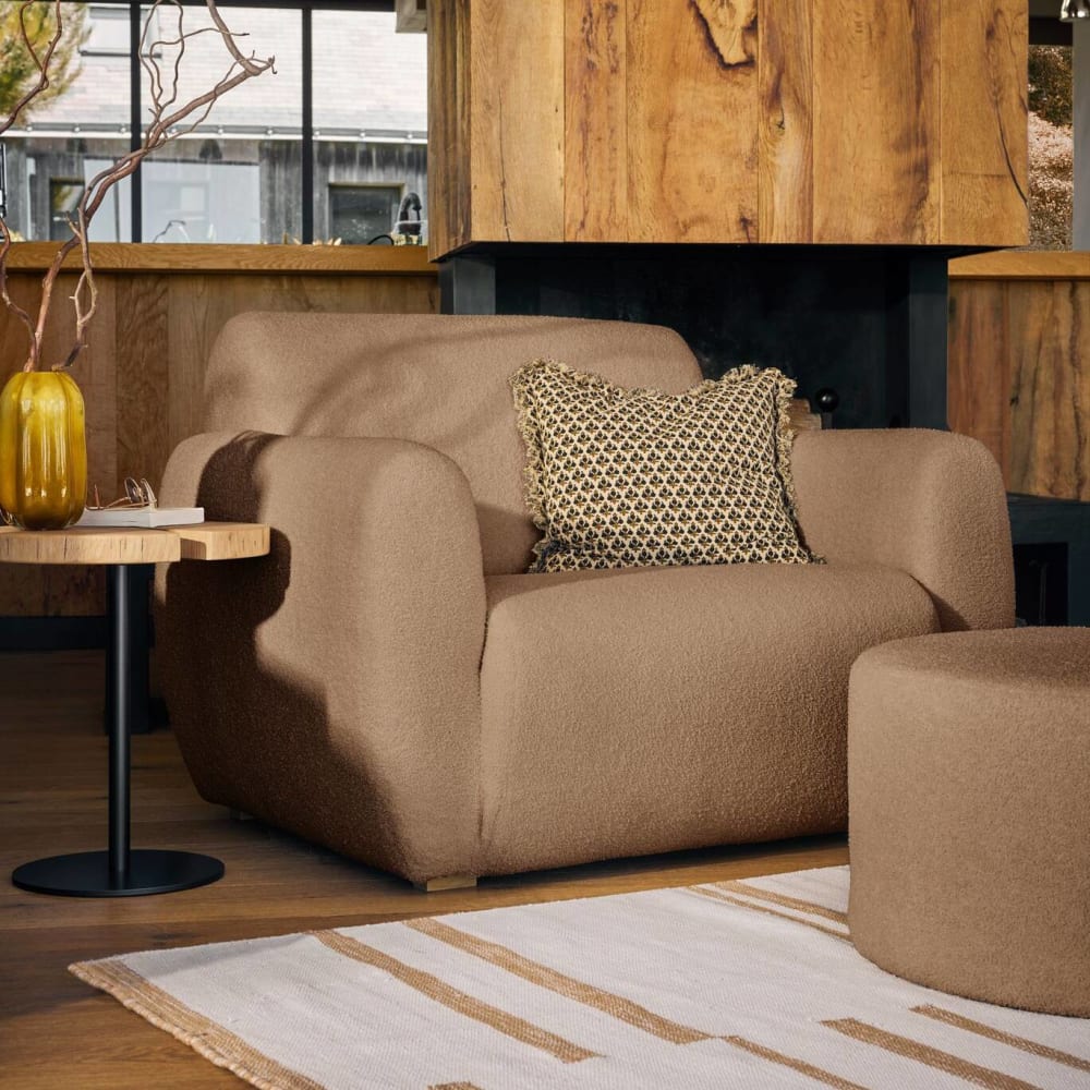 CAMIF Pouf tissu bouclette marron l 70 cm Marron 70x41x70cm