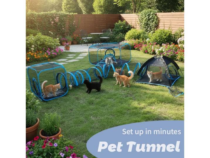 1 Pack Ensemble de jeu compact et pliable pour chat, Parc de jeu 4-en-1 avec tente et tunnel, Enclos pour animaux en maille peu encombrant