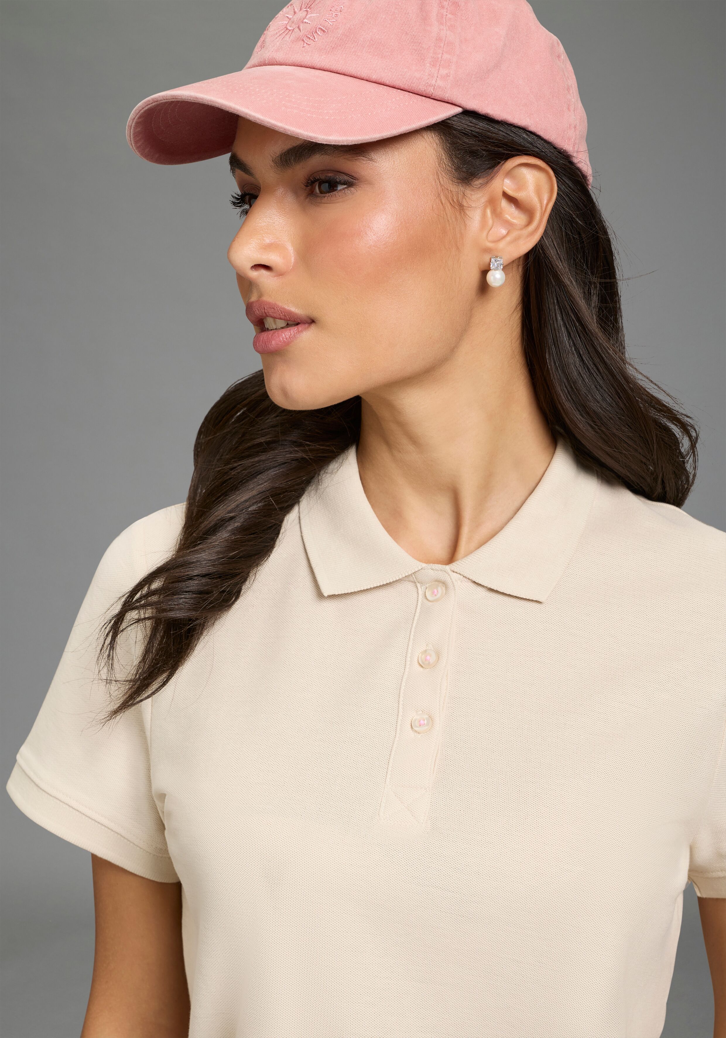 Poloshirt EASTWIND, Damen, Gr. 52/54, rosa (hellpink, beige), Obermaterial: 100% Baumwolle, unifarben, Basic, figurumspielend hüftbedeckend, Shirts Poloshirt, figurumspielende Passform, Polokragen, Basic-Stil hellpink, beige 52/54