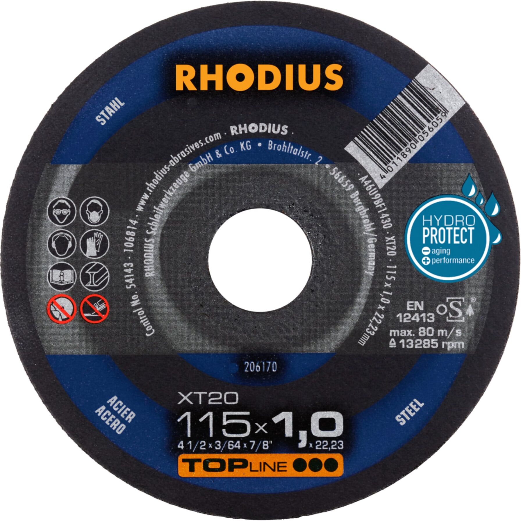 RHODIUS TOPline XT20 Extradünne Trennscheibe 115 x 1,0 x 22,23 mm (206170)