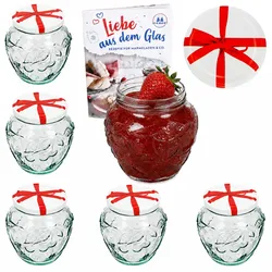 6er Set Frutta Vaso Marmeladenglas 580ml mit Schleifen-Dekor Deckel TO82 Heft