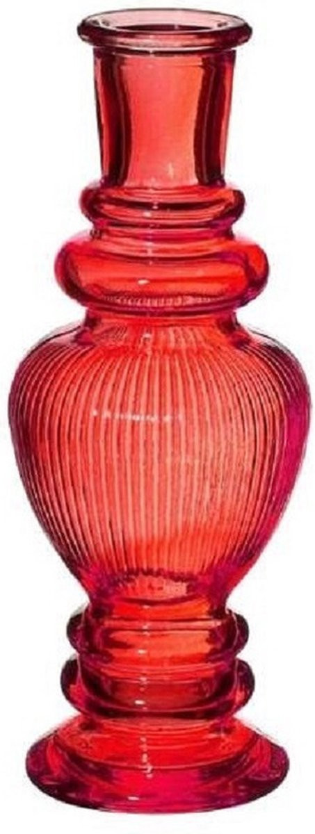 Venice Kaarsen kandelaar - Gekleurd glas - Ribbel koraal rood - D5,7 x H15 cm