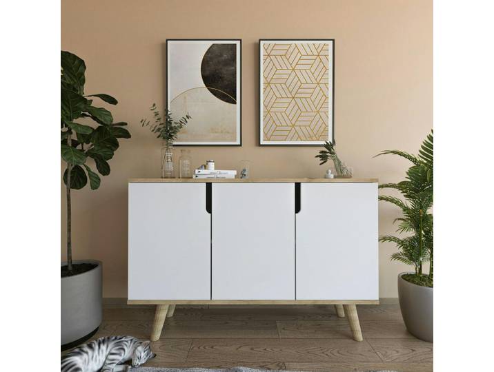 Buffet moderne 3 portes MARFA - Blanc / Bois