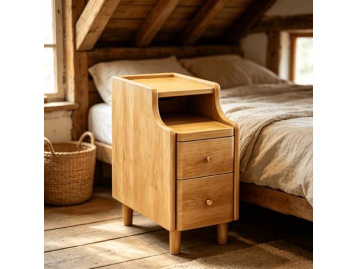 kumamart Nachttisch aus Massivholz, Schmaler Beistelltisch für Schlafzimmer Schmaler Nachtschrank mit Tablett-Ablage, abgerundeten Kanten und Massivholzbeinen.(Wood,11.81in)