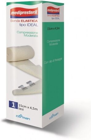 CORMAN SpA Medipresteril Benda Elastica Ideal Compressione Moderata, 15cm x 4,5m - Affidabilità Medipresteril per il Tuo Benessere