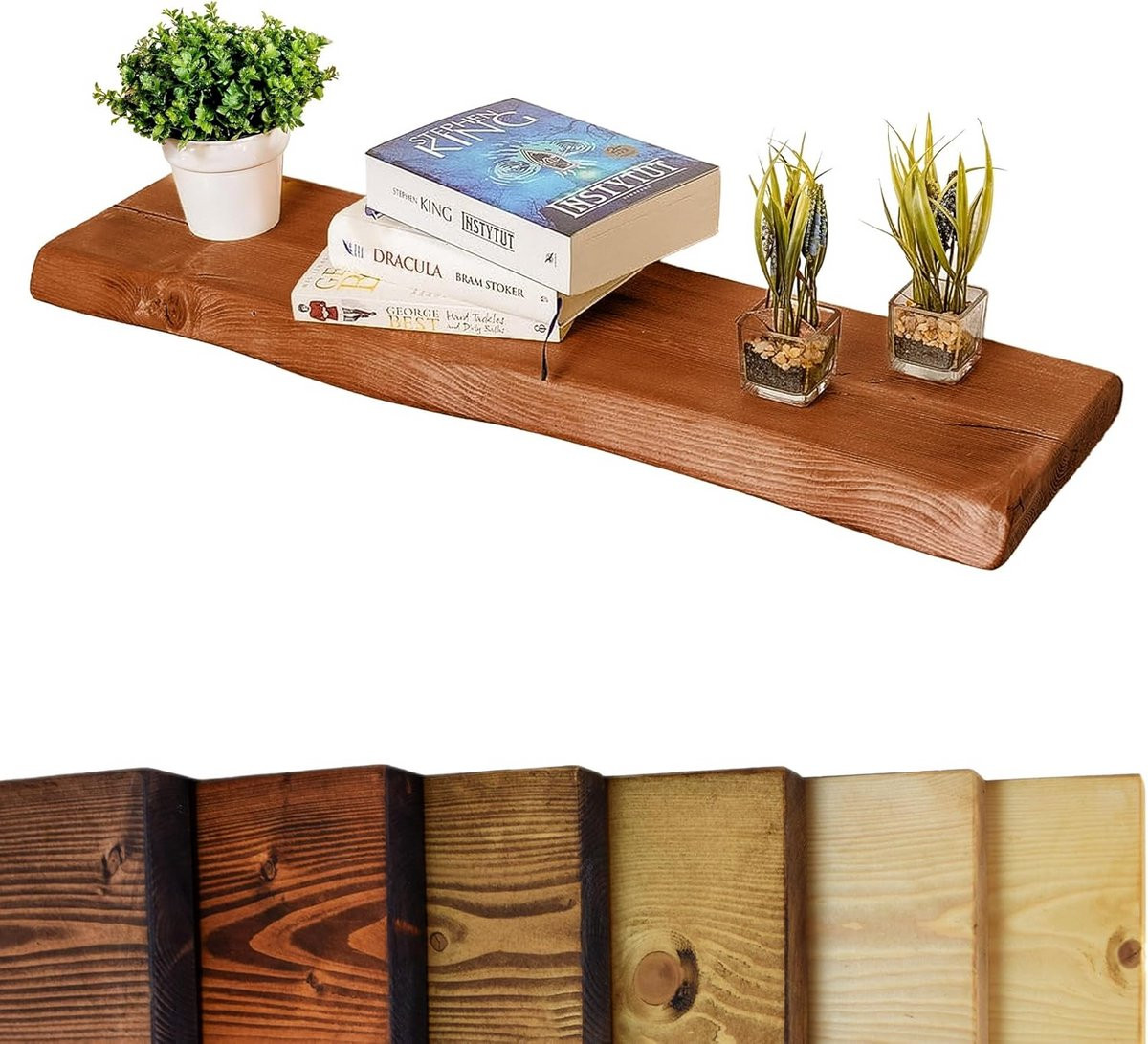Rustieke Zwevende Plank met Live Edge in Teakhout