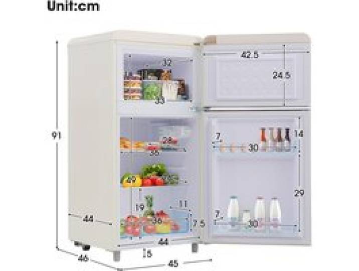 Réfrigérateur Retro Blanc 72 Litres Double Porte Classe Énergie E 120 kWh/an Éclairage LED
