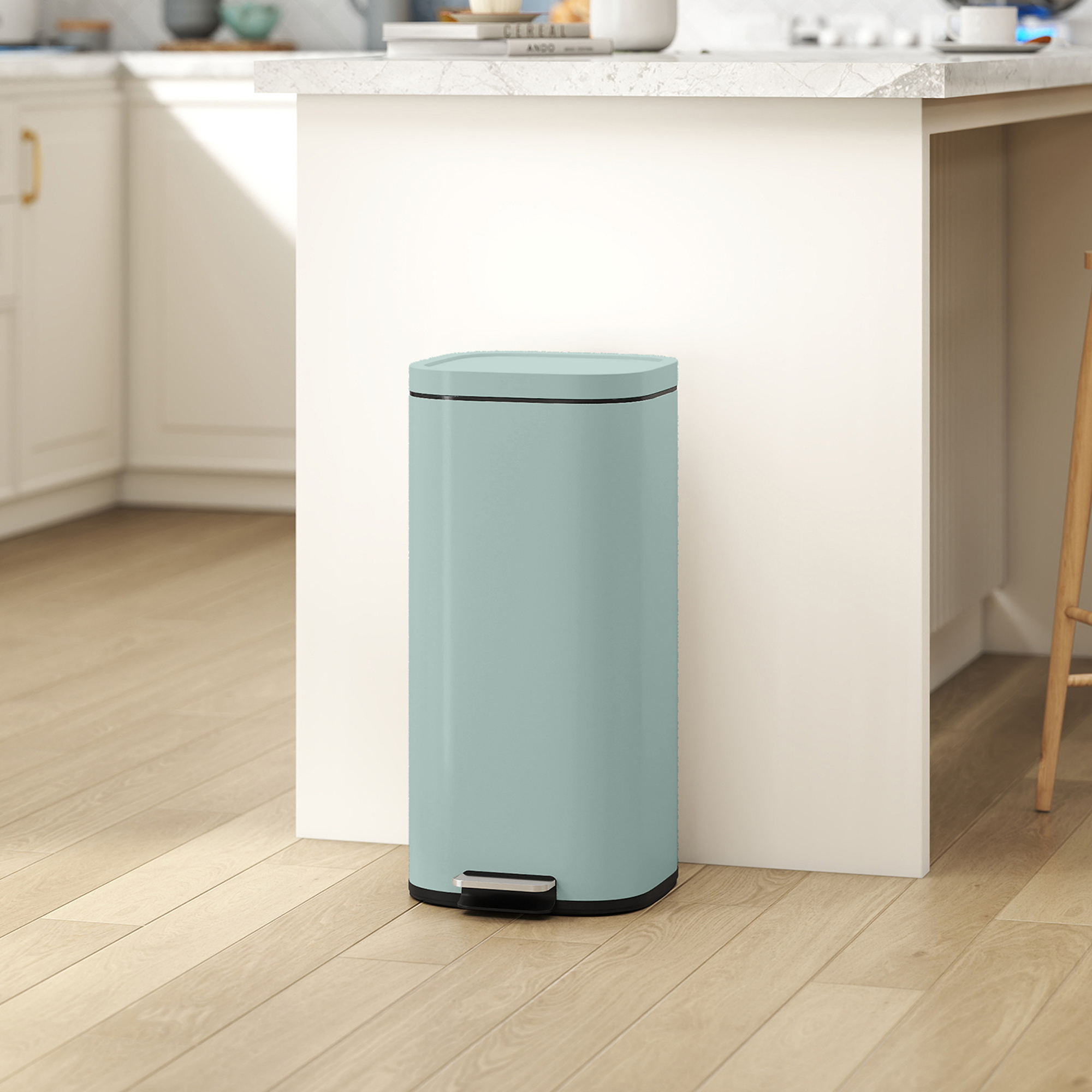 Homcom Pattumiera da cucina 30 L a pedale con coperchio soft-close e fermo apertura, verde   Aosom Italy
