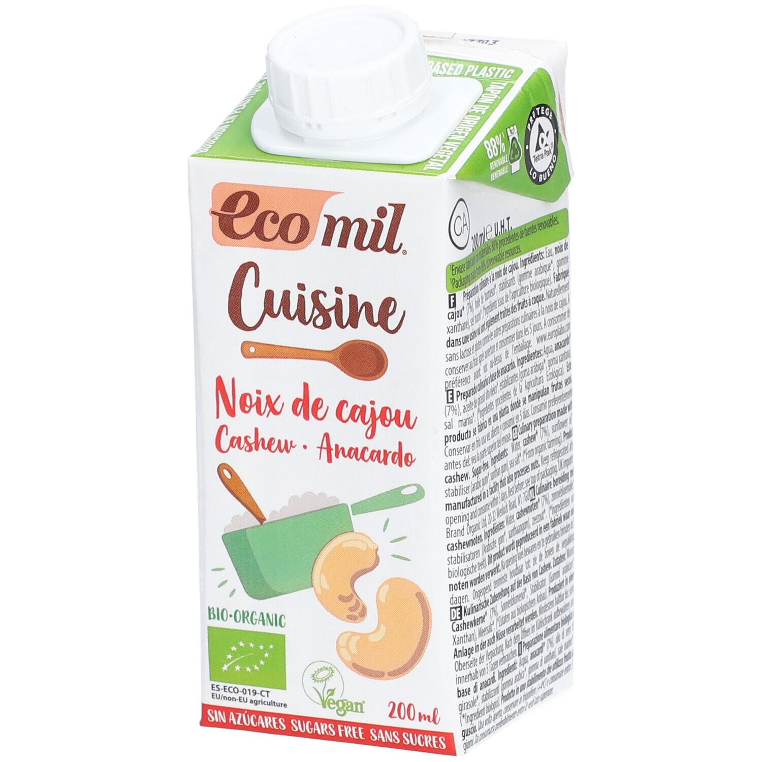 Ecomil Cuisine Cashew zonder Suiker 200 ml Milch