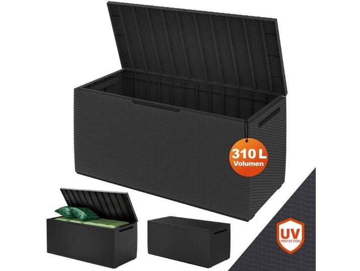 Deuba Coffre de rangement Capri Anthracite 305L Roulettes verrouillable Charge max 240kg jardin extérieur Coffre à coussins