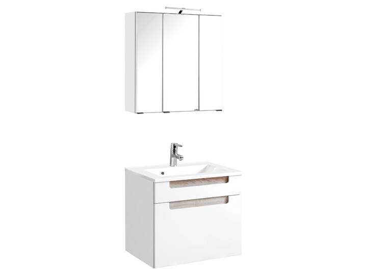 Badmöbel-Set WELLTIME Siena , weiss (eichefarben, weiß), Kastenmöbel-Sets, Badmöbel-Set, Spiegelschrank inklusive LED-Beleuchtung, Breite 60 cm