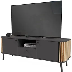 TV-LOWBOARD grau, Eiche Artisan 138 cm, Fernsehtisch mit 3D-Lamellen