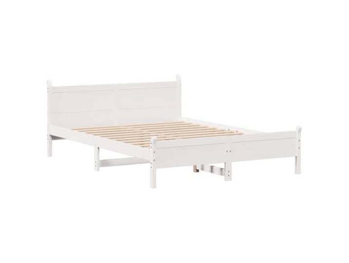 KTHLBRH Doppelbett Holz Kiefer Weiß 150 x 200 cm Lattenrost inklusive, Stauraum unten, Kopfteil, robustes Gestell