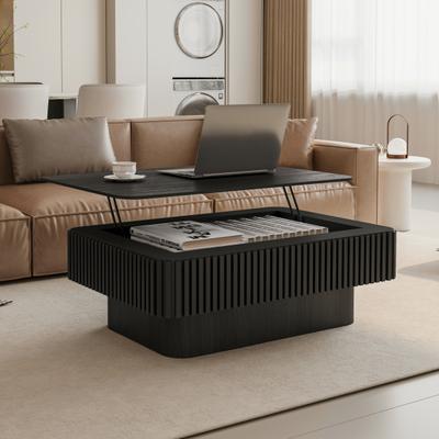 Modern Solid Wood Veneered Round/Oval/Rectangular Coffee Tea Table with Storage.