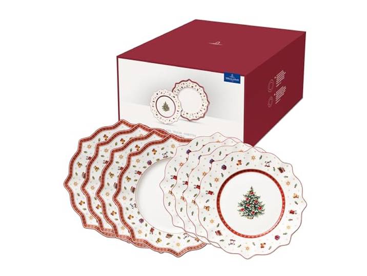 Villeroy & Boch – Toy's Delight Teller Set 8 Teilig, Speiseteller und Frühstücksteller, Geschirr Weihnachten Set, Essteller, Weihnachtsgeschirr, Weihnachtsteller Set 4 Personen Toys, Porzellan