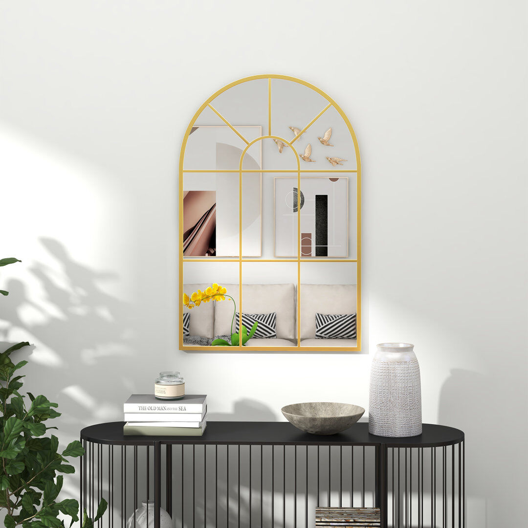 HOMCOM Modern Arched Window Wall Mirror for Bedroom, 91x60cm, Gold Tone Gold 91cm x 60cm