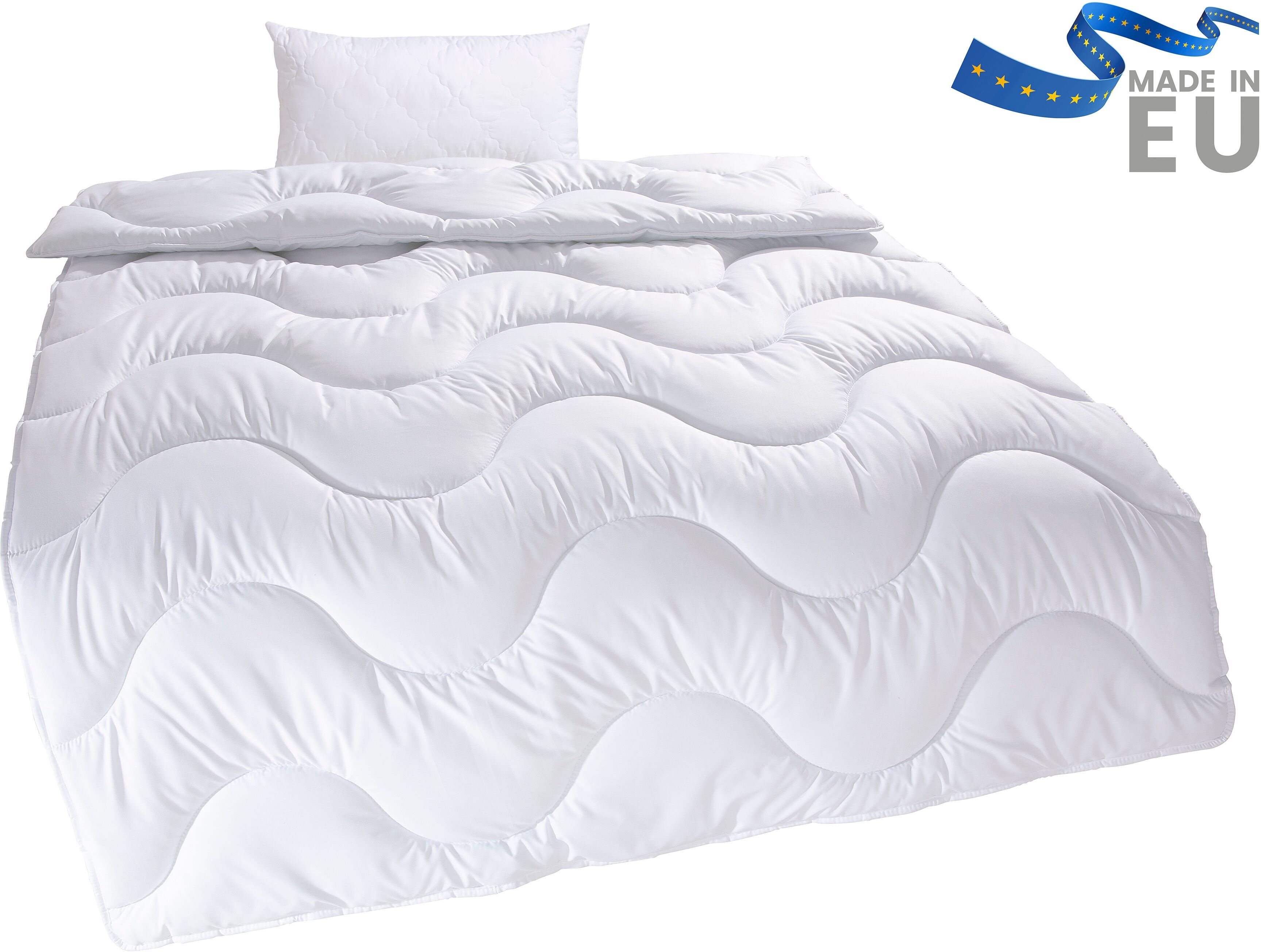 Microfaserbettdecke + Microfaserkissen GOODPRODUCT "Mailo, Bettdecke 135x200 cm, 155x220 cm", weiss (weiß), B/L: 135cm x 200cm Anzahl Teile 1, B/L: 40cm x 80cm Anzahl Teile 1, Art Bezug: Microfaser Bezug Füllung: Polyester, normal, Bezug: 100% Polyester. 