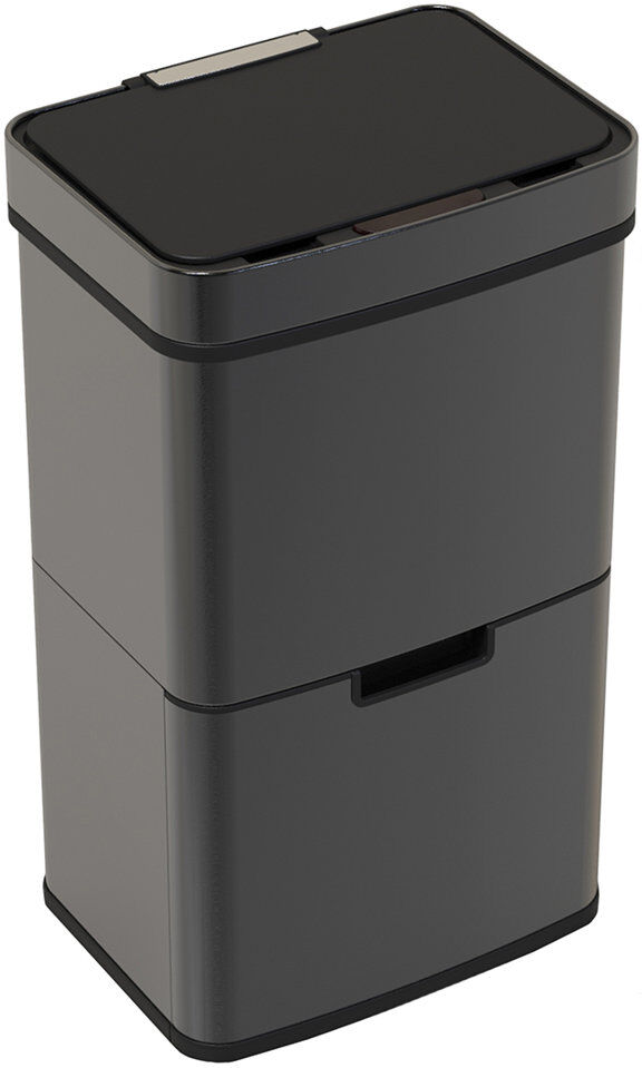 Charles Bentley Stainless Steel Motion Sensor Multi-Compartment Rubbish & Recycling Bin - 16.38L Black 16.38L