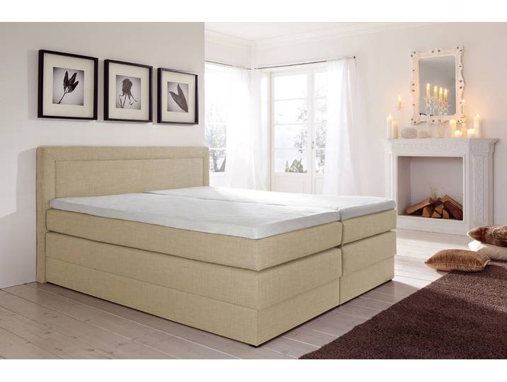 Boxspringbett, Feinstrukturstoff, Beige, 180×200 cm, 7-Zonen-Kaltschaummatratze, Mit Bettkasten, Landhaus, Hapo