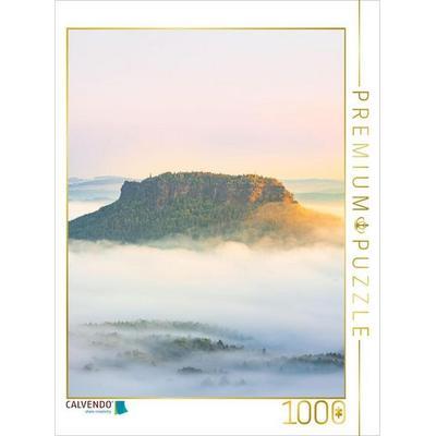 CALVENDO Puzzle Der Lilienstein im Morgendlichem Sonnenaufgangsnebel | 1000 Teile Lege-Größe 64x48cm Foto-Puzzle für glückliche Stunden