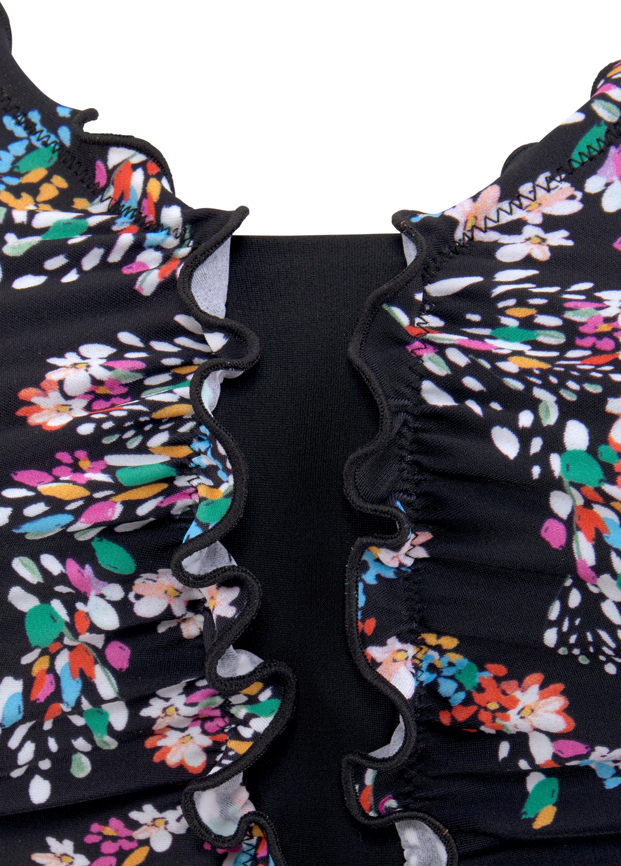 Badeanzug, Damen, Gr. 46, Cup B, bunt (schwarz, bedruckt), Polyamid, PETITE FLEUR BY LASCANA, floral, Badeanzüge Badeanzug, mit Shapingeinsatz, mit Unterbrustgummi, mit integrierten Softcups