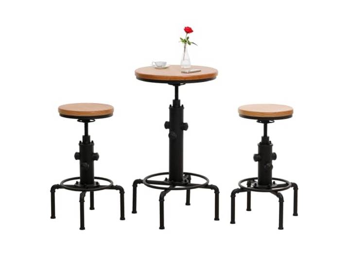 Mendler Set Bartisch + 2X Barhocker mit Fußablage HWC-N23 Holz - Natur