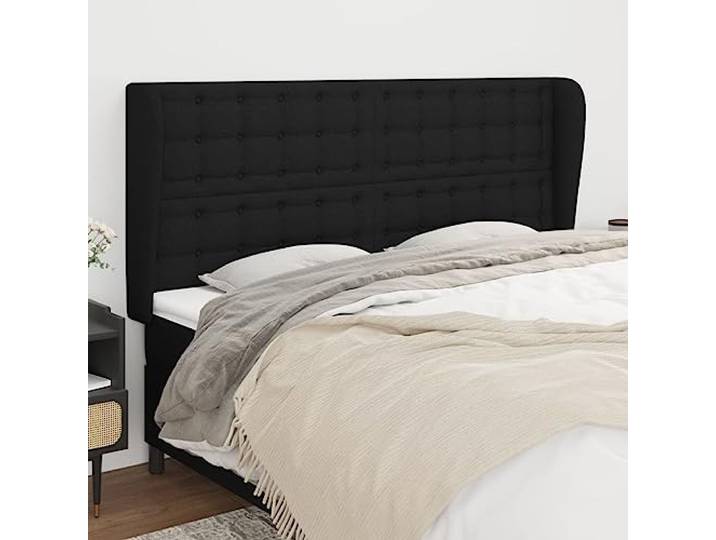 KTHLBRH Kopfteil mit schwarzem Ohr, aus klassischem Stoff, elegantes Design, komplett aus strapazierfähigem Material, atmungsaktiv, Beine aus massivem Lärchenholz, robust und stabil