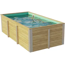 Weka Massivholzpool Siargao Gr. 1 - 45 mm - 416 x 200 cm Poolfolie: türkis
