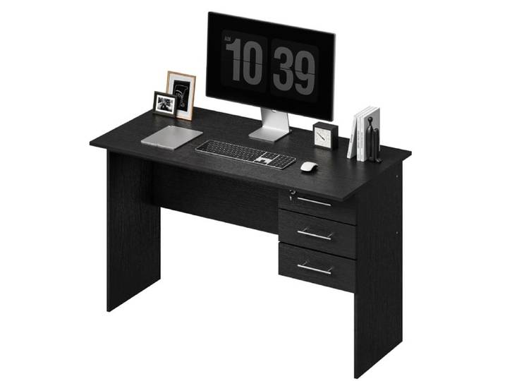 WOLTU Table de bureau Table d'ordinateur en bois Table de travail avec 3 tiroirs et verrou 120x59x75 cm Noir