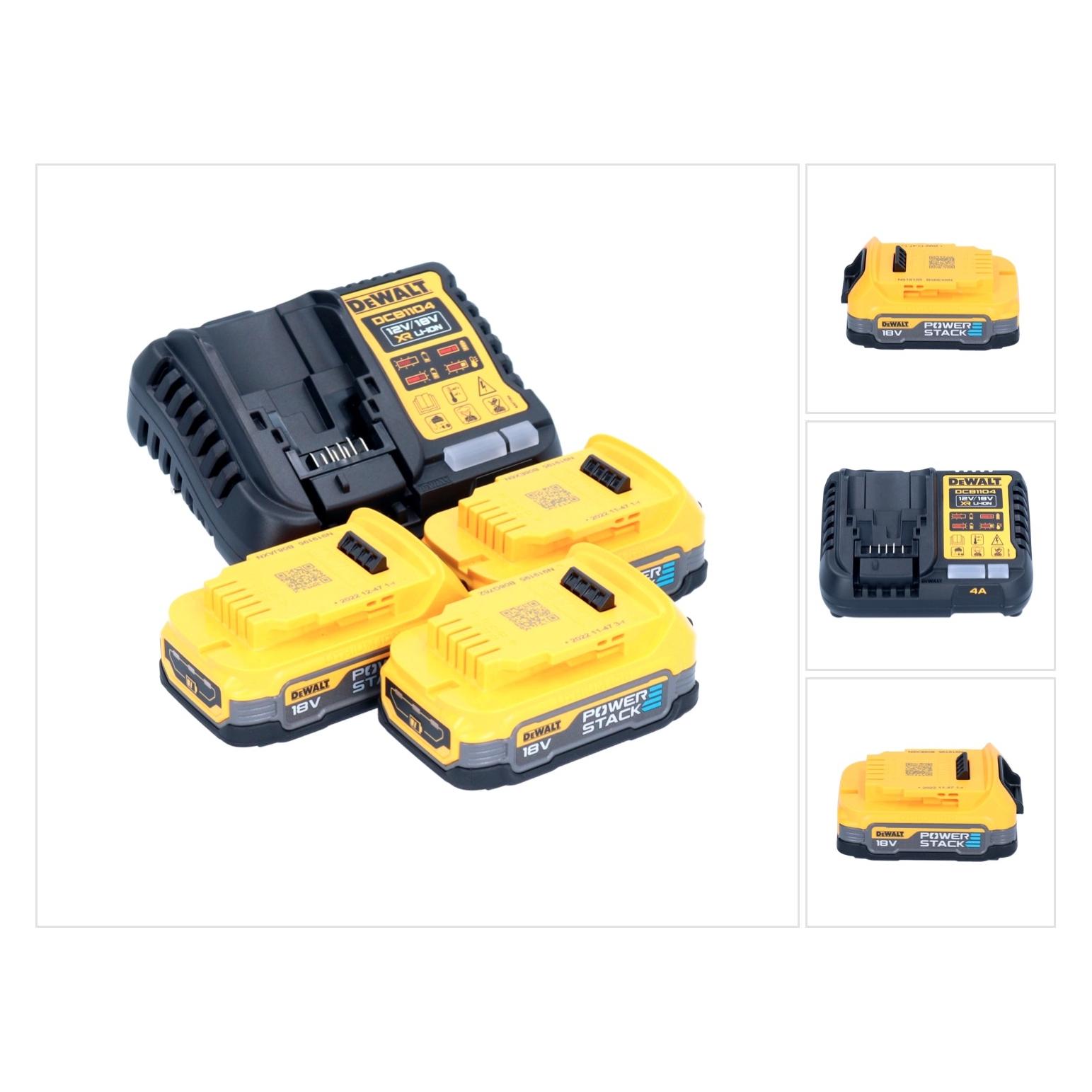 DeWalt DCB 1104 E3 Akku Starter Set 12 V / 18 V 3x Powerstack Akku 1,7 Ah + DCB 1104 Ladegerät (18 V) (39234041)